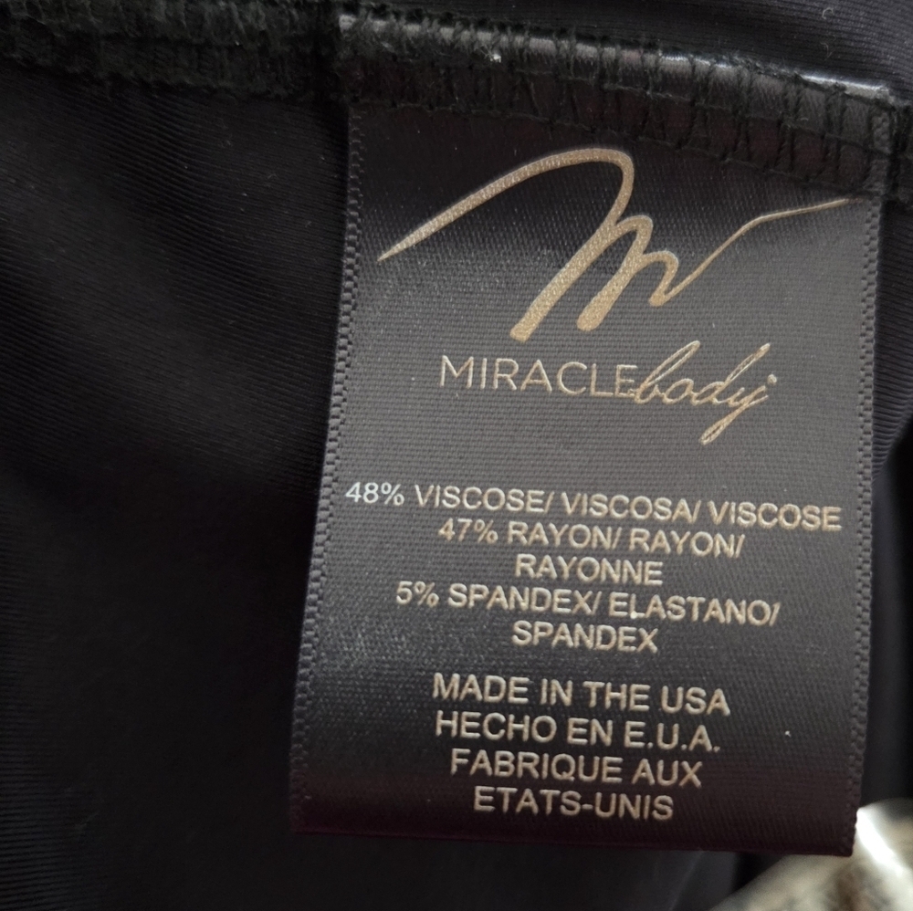 Miracle Body By MiracleSuit Black and Gold Sheath Dress V-Neck 3/4 Sleeve Size L - Picture 5 of 6